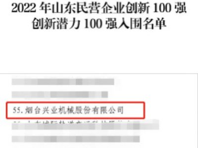 A Xingye Machinery foi selecionada para a lista das 100 Empresas Privadas de Shandong com Maior Potencial de Inovação.